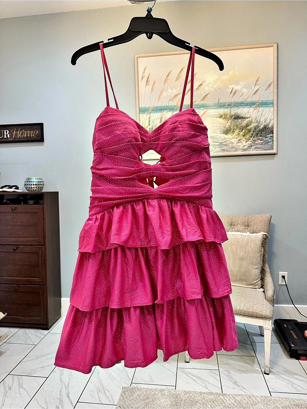 Fashion Tiered Mini Dress in Pink Size Large NWT